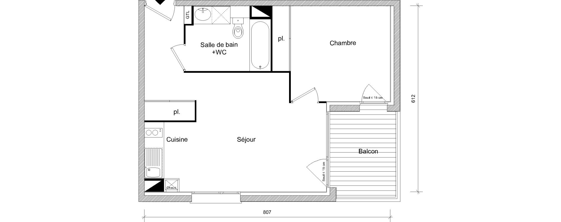 Appartement T2 de 41,78 m2 &agrave; Toulouse Soupetard