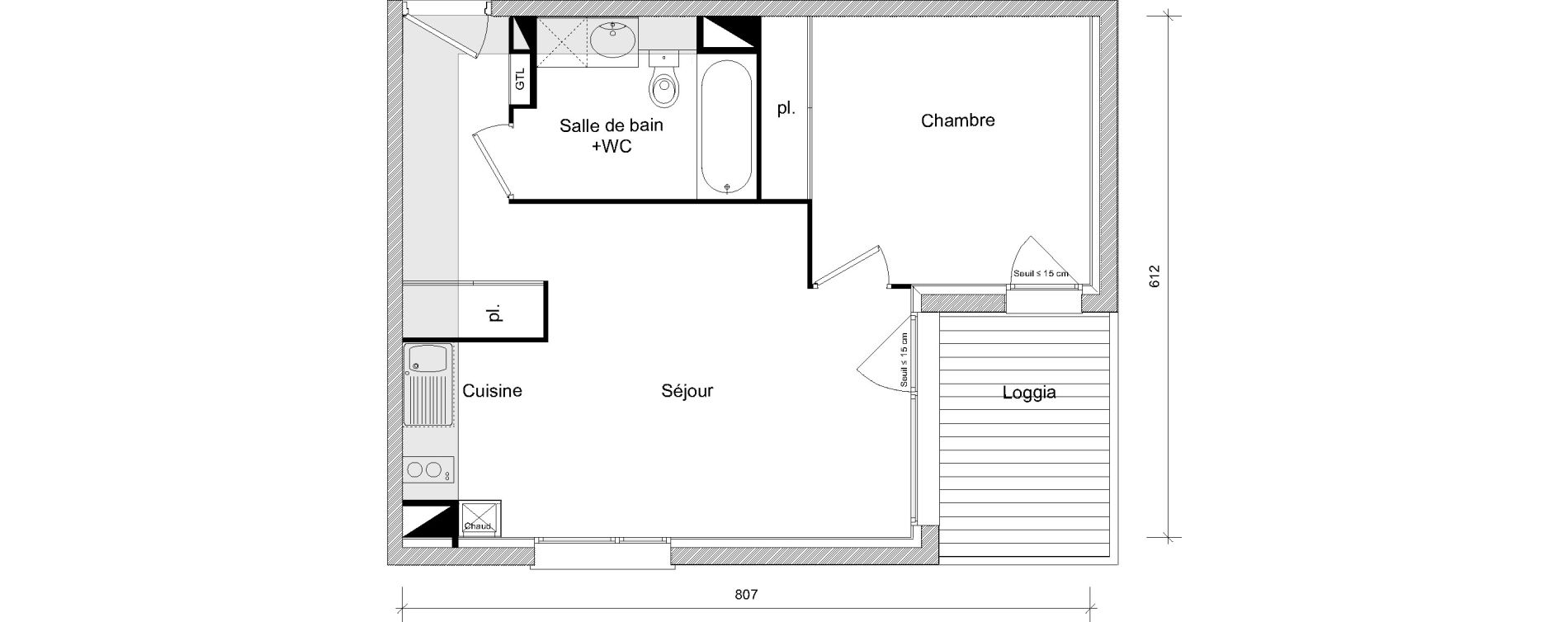 Appartement T2 de 41,78 m2 &agrave; Toulouse Soupetard