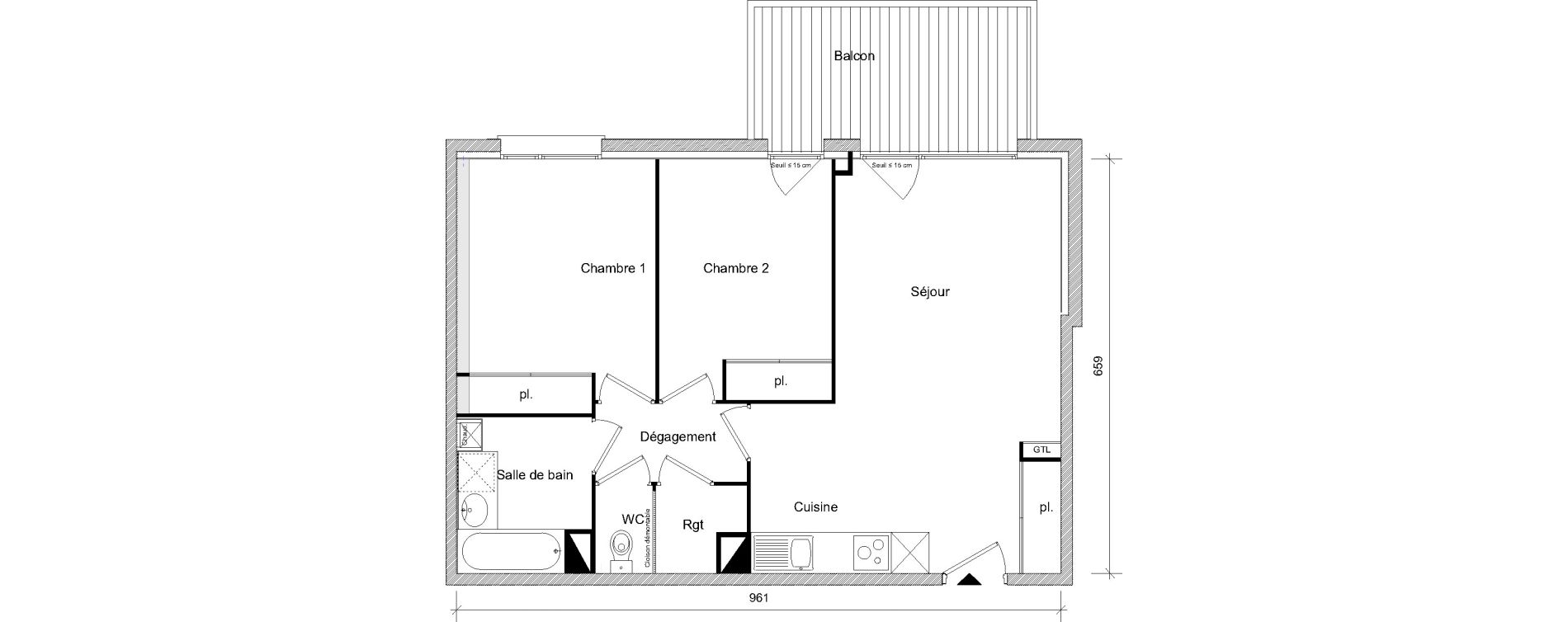Appartement T3 de 61,50 m2 &agrave; Toulouse Soupetard