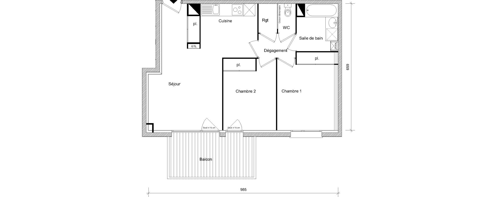 Appartement T3 de 60,17 m2 &agrave; Toulouse Soupetard