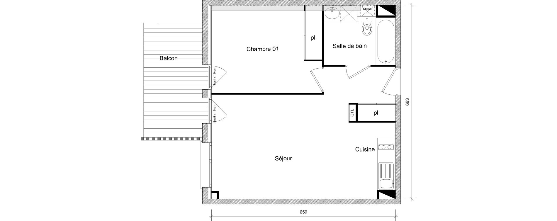 Appartement T2 de 44,28 m2 &agrave; Toulouse Soupetard