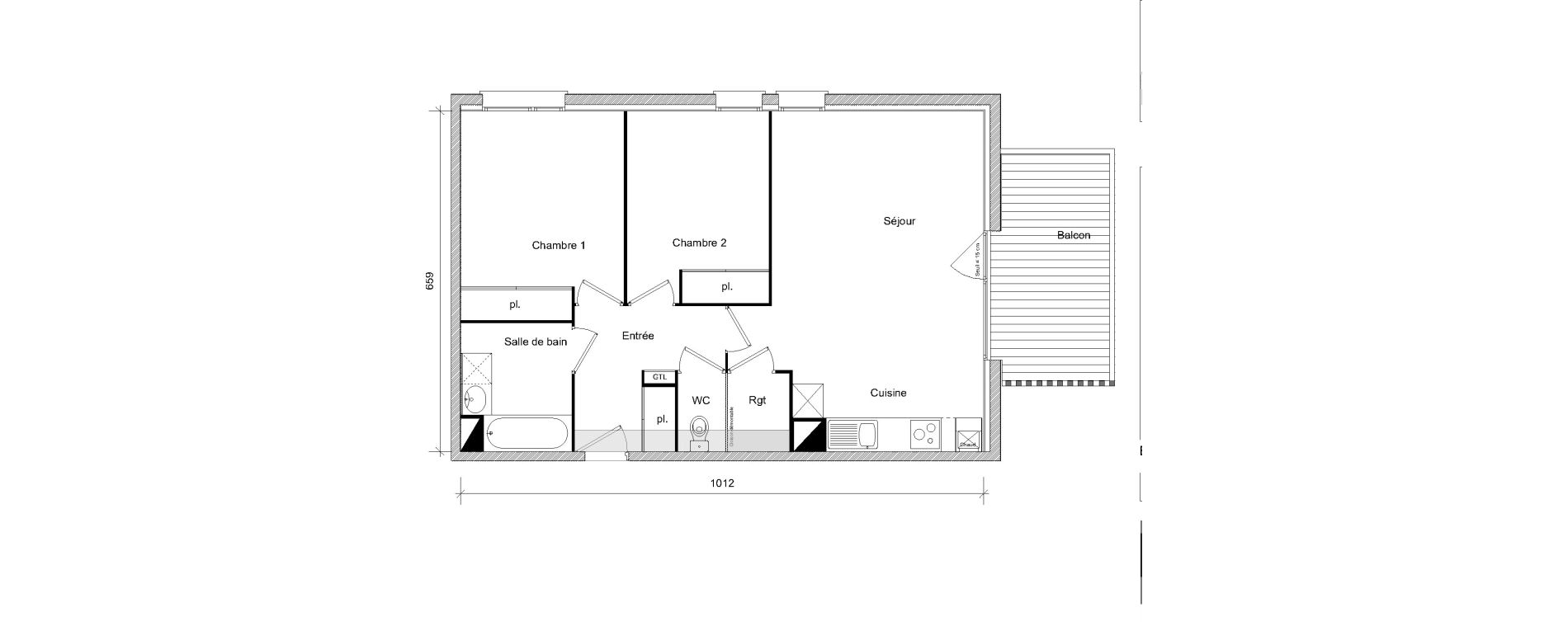 Appartement T3 de 64,61 m2 &agrave; Toulouse Soupetard