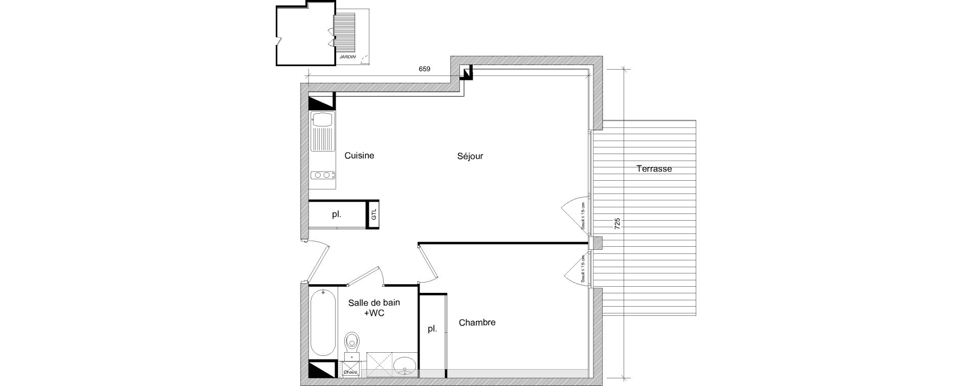 Appartement T2 de 44,11 m2 &agrave; Toulouse Soupetard