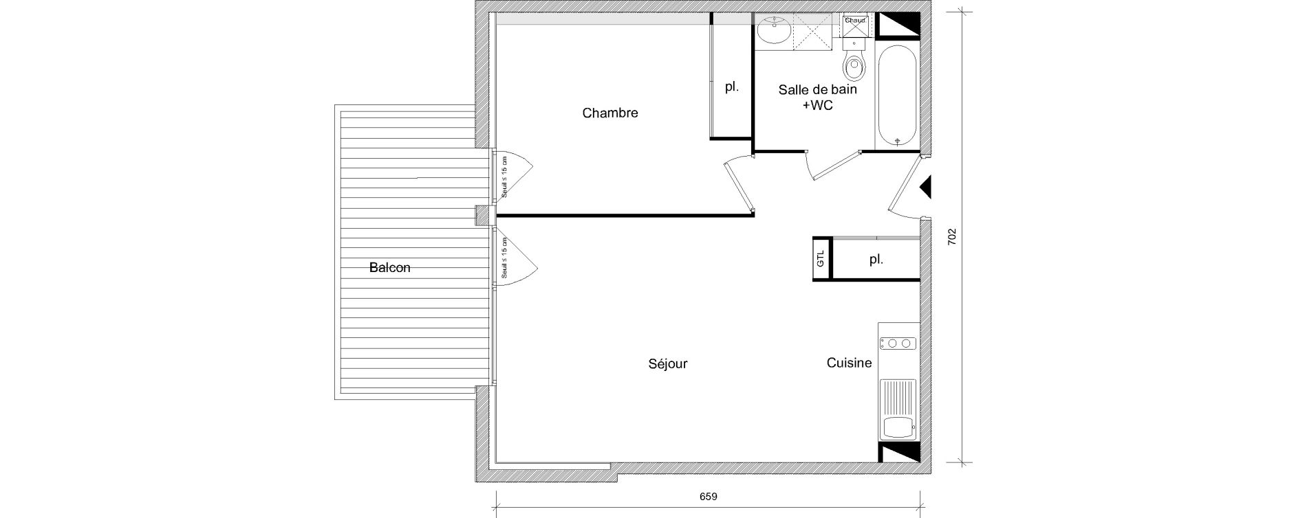 Appartement T2 de 44,84 m2 &agrave; Toulouse Soupetard