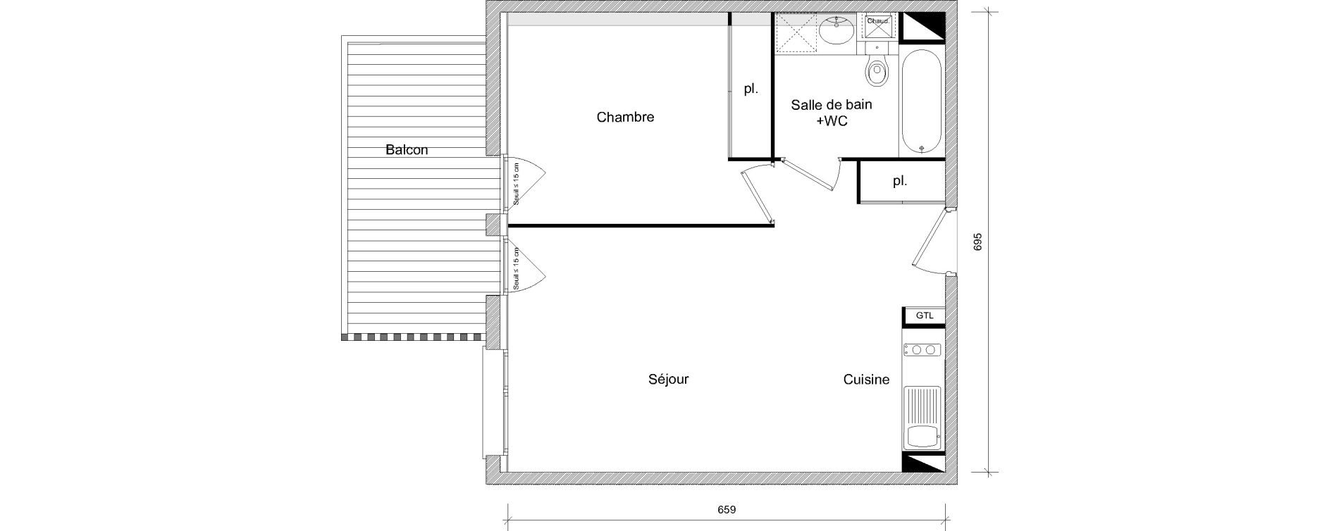 Appartement T2 de 44,52 m2 &agrave; Toulouse Soupetard