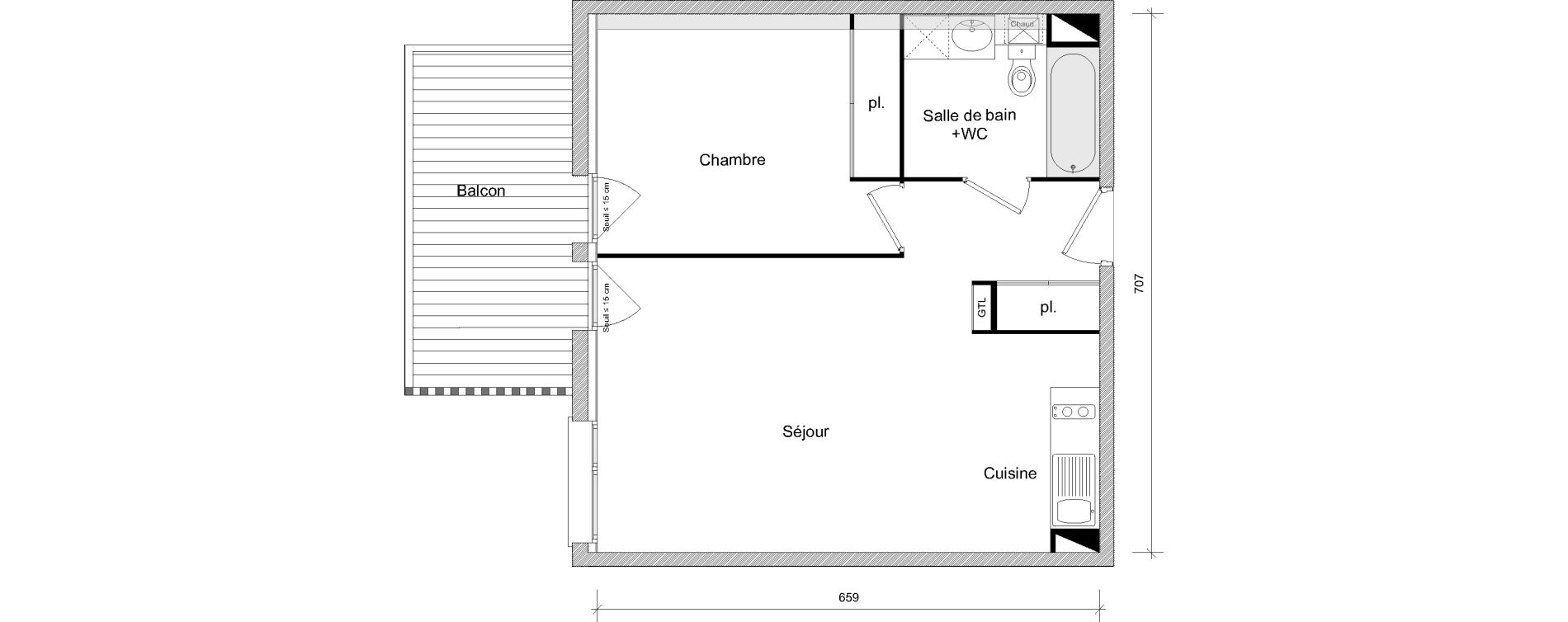 Appartement T2 de 45,26 m2 &agrave; Toulouse Soupetard