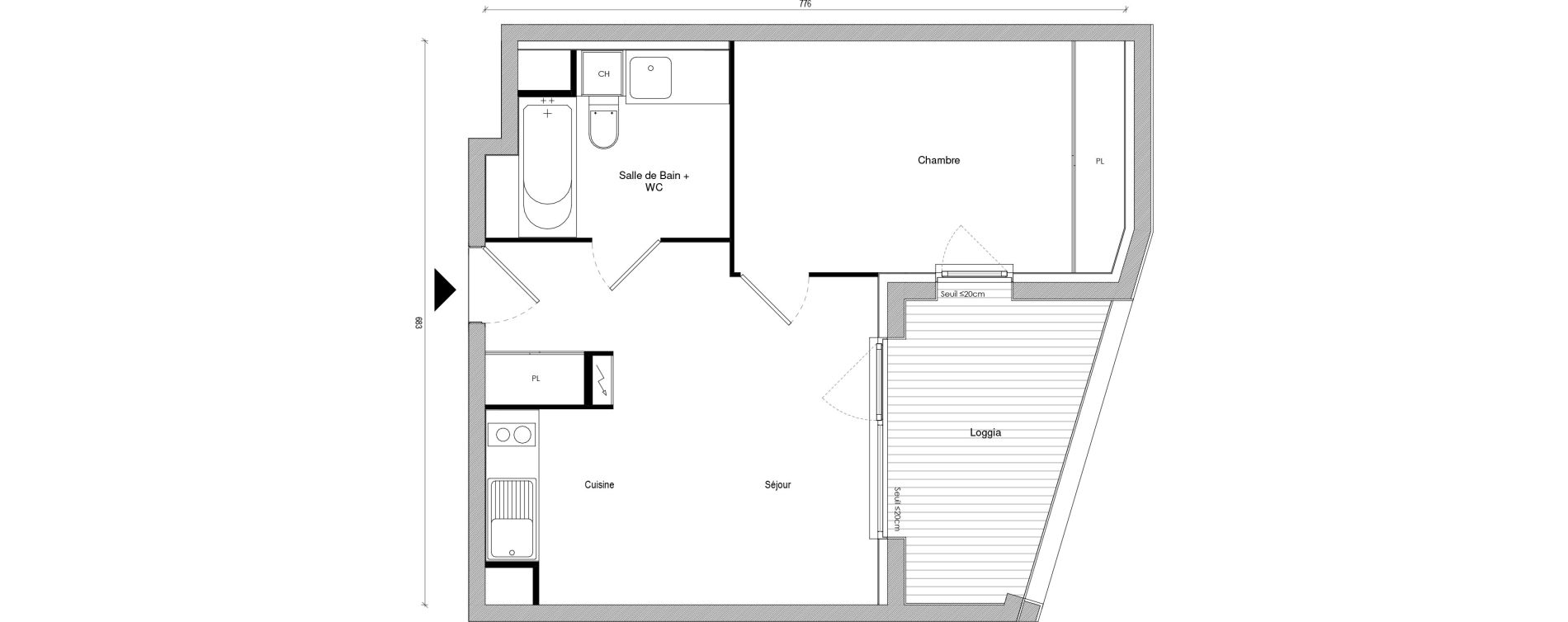 Appartement T2 de 38,54 m2 &agrave; Toulouse Soupetard