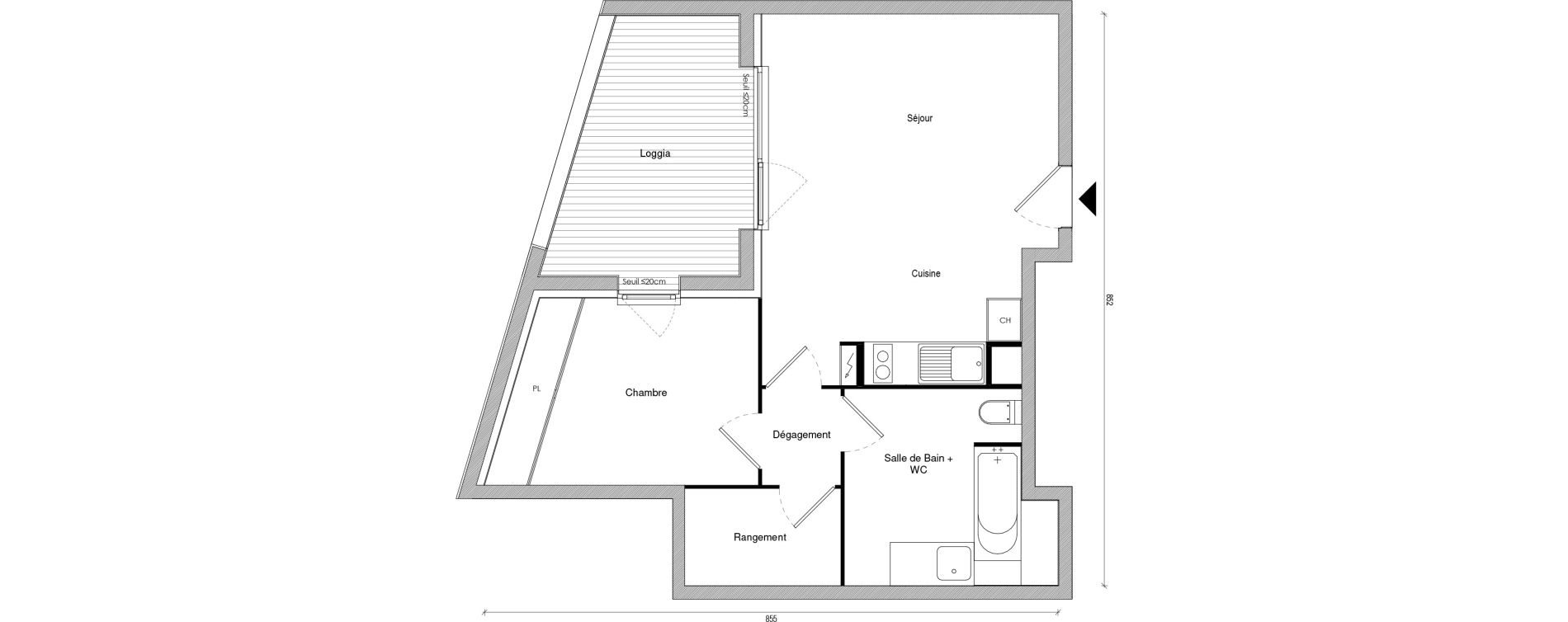 Appartement T2 de 45,81 m2 &agrave; Toulouse Soupetard