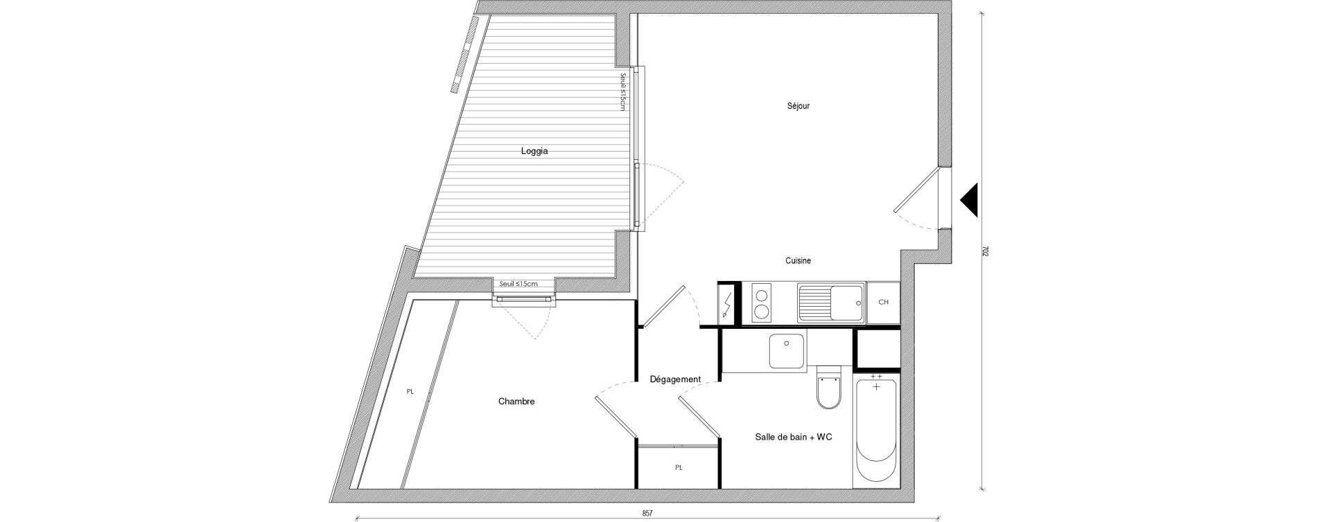 Appartement T2 de 38,42 m2 &agrave; Toulouse Soupetard