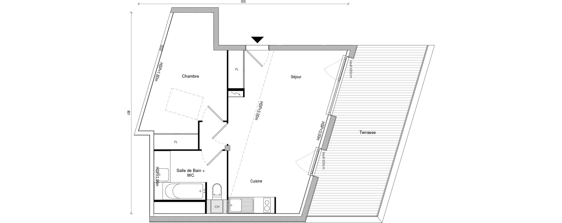 Appartement T2 de 43,79 m2 &agrave; Toulouse Soupetard