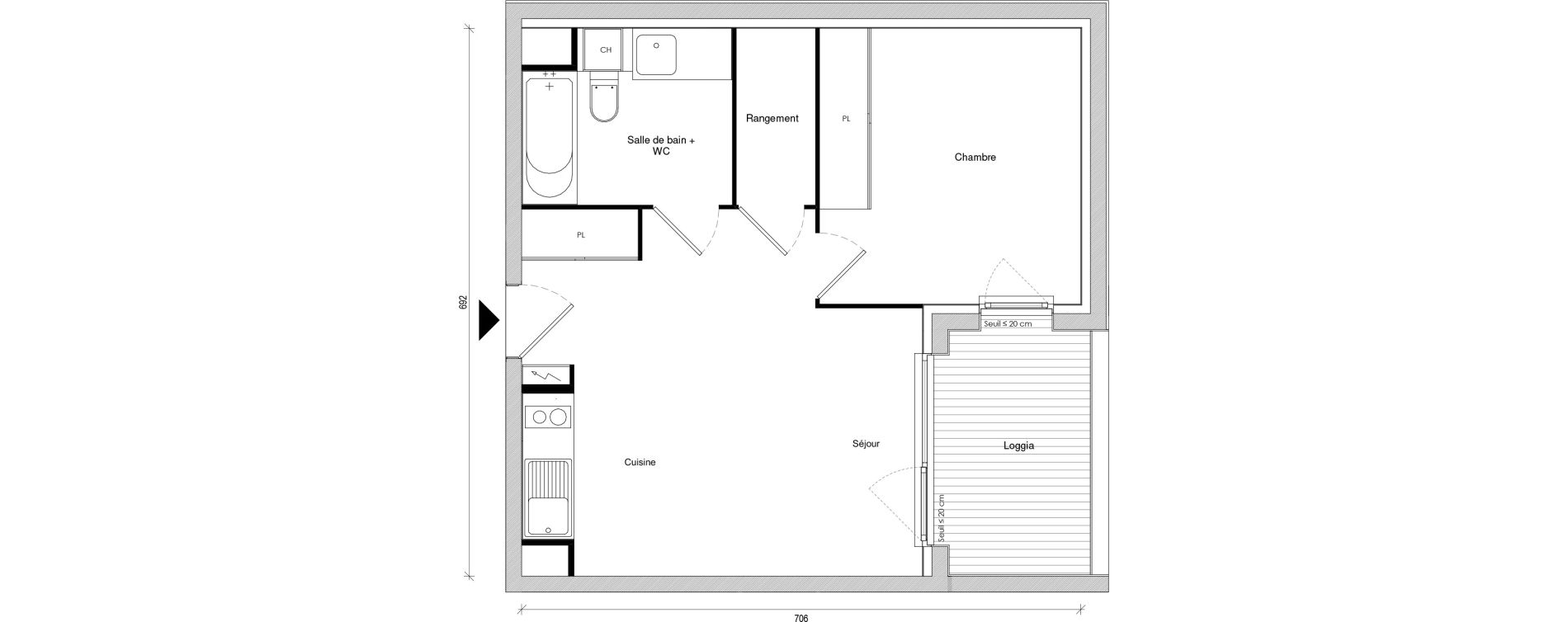 Appartement T2 de 40,51 m2 &agrave; Toulouse Soupetard