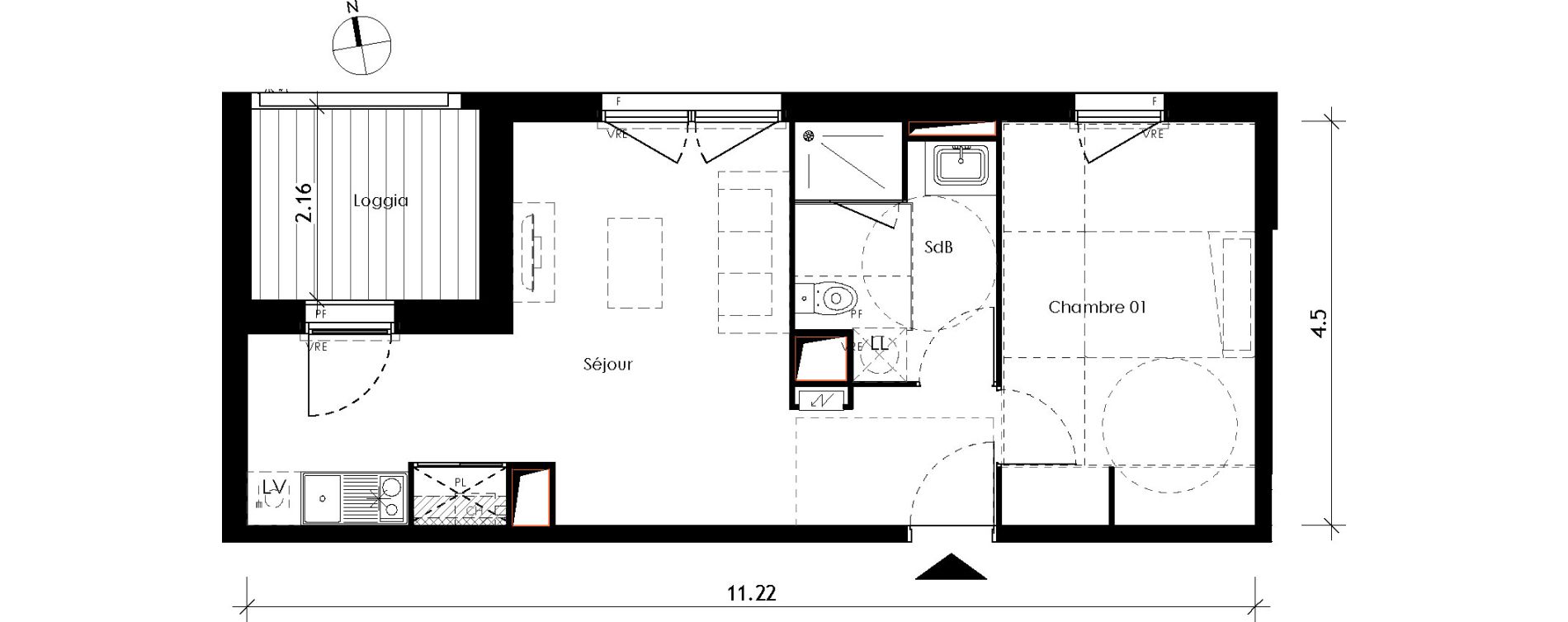 Appartement T2 de 41,80 m2 &agrave; Toulouse Cote pavee