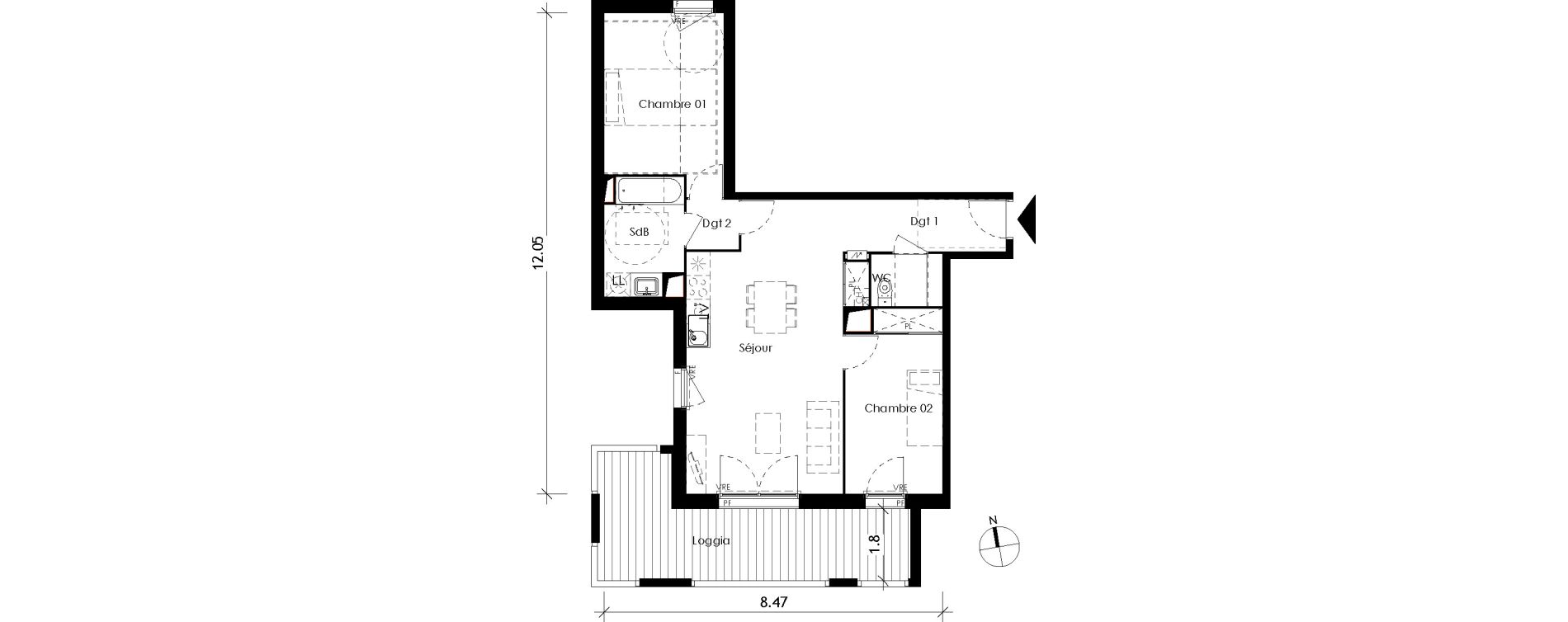 Appartement T3 de 66,40 m2 &agrave; Toulouse Cote pavee