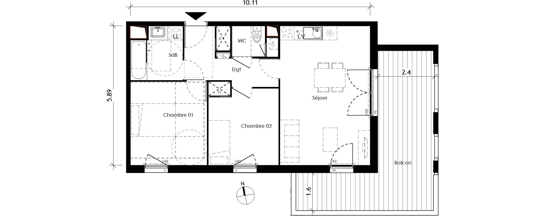 Appartement T3 de 57,50 m2 &agrave; Toulouse Cote pavee