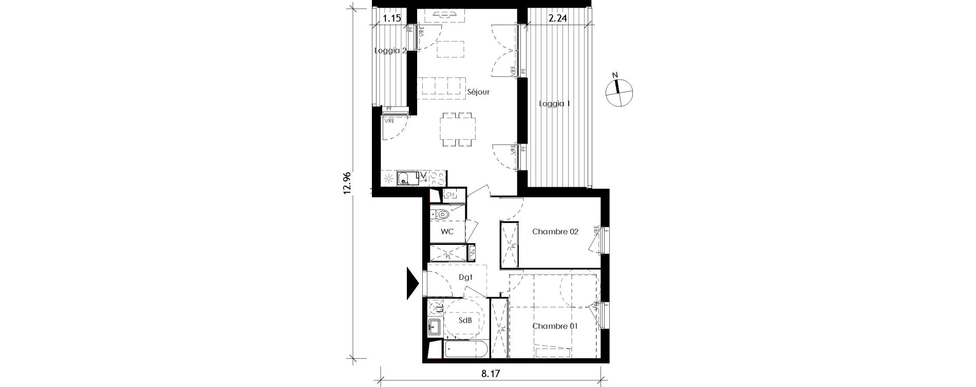 Appartement T3 de 65,70 m2 &agrave; Toulouse Cote pavee