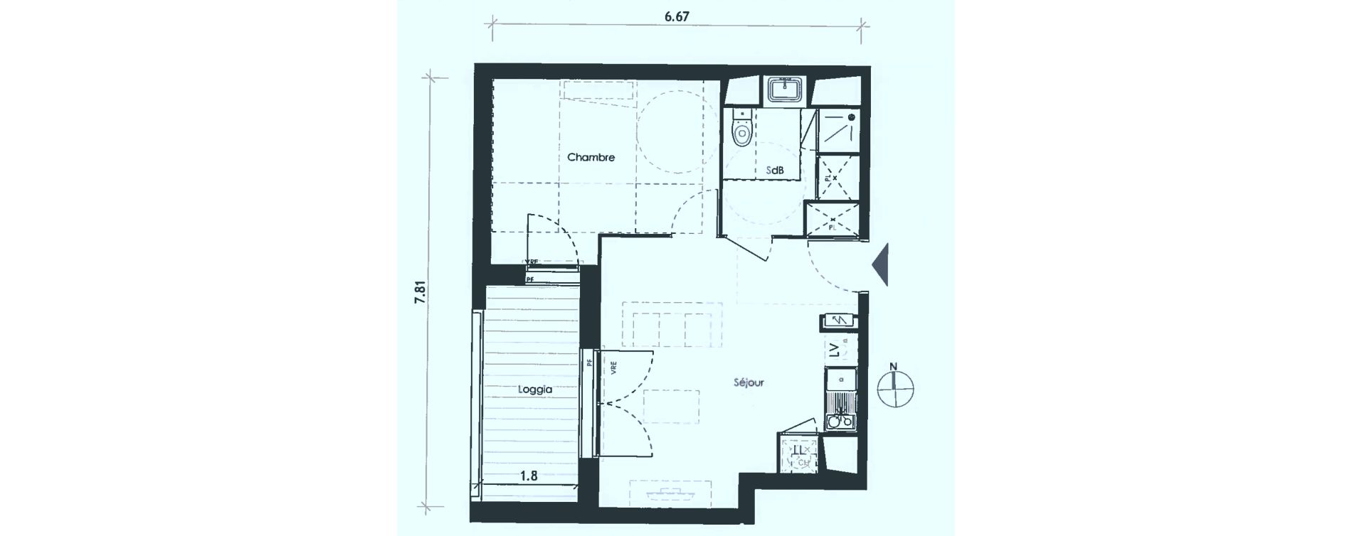 Appartement T2 de 39,90 m2 &agrave; Toulouse Cote pavee