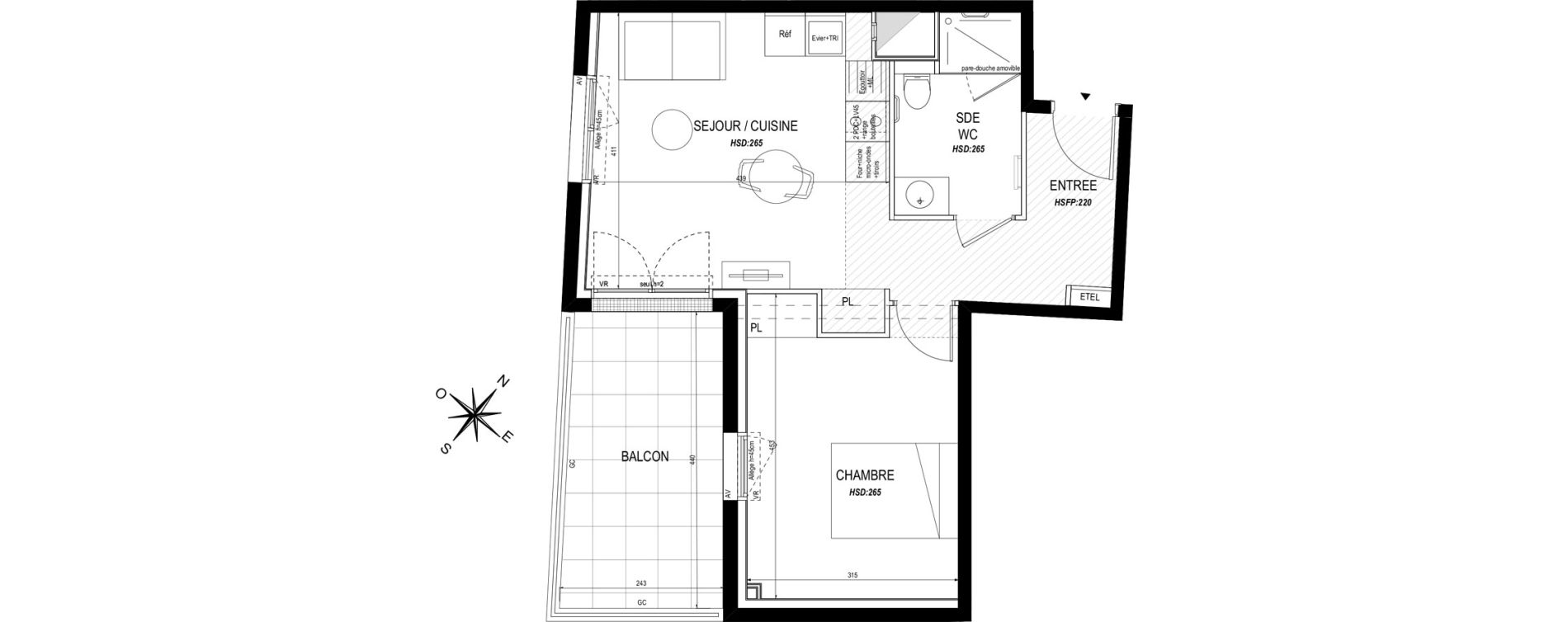 Appartement T2 meubl&eacute; de 43,00 m2 &agrave; Toulouse Roseraie