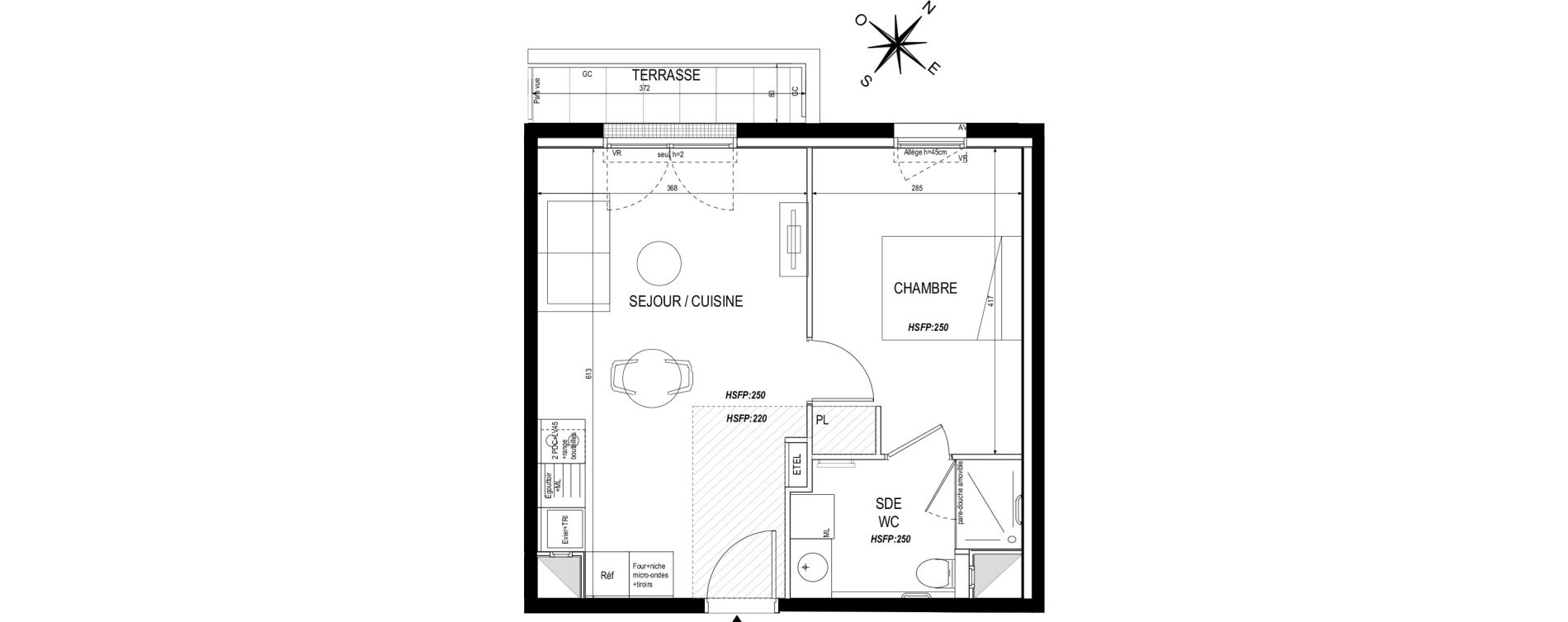 Appartement T2 meubl&eacute; de 38,60 m2 &agrave; Toulouse Roseraie