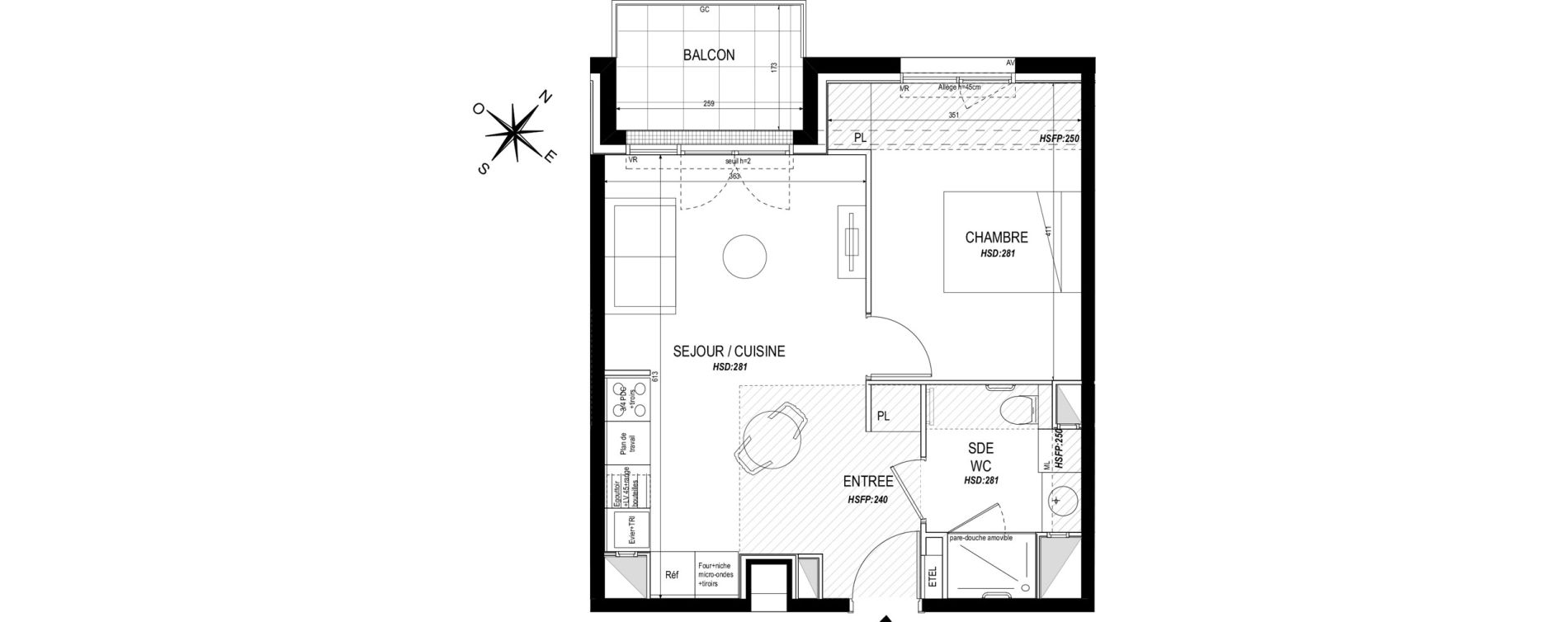 Appartement T2 meubl&eacute; de 40,90 m2 &agrave; Toulouse Roseraie