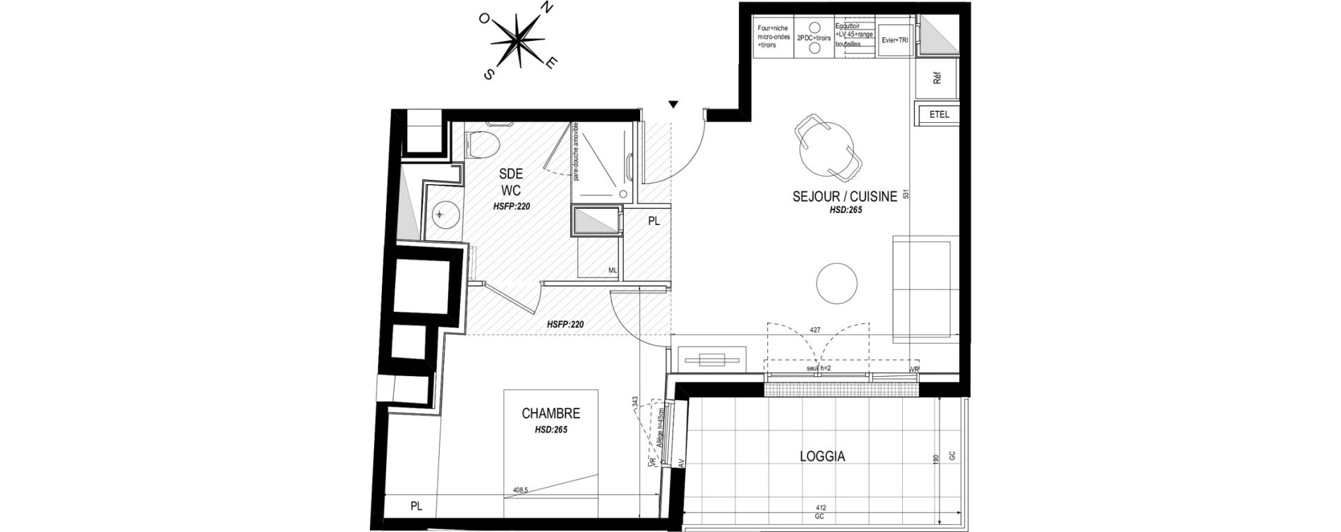 Appartement T2 meubl&eacute; de 39,60 m2 &agrave; Toulouse Roseraie