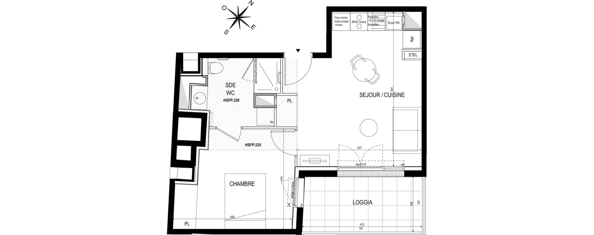 Appartement T2 meubl&eacute; de 39,60 m2 &agrave; Toulouse Roseraie