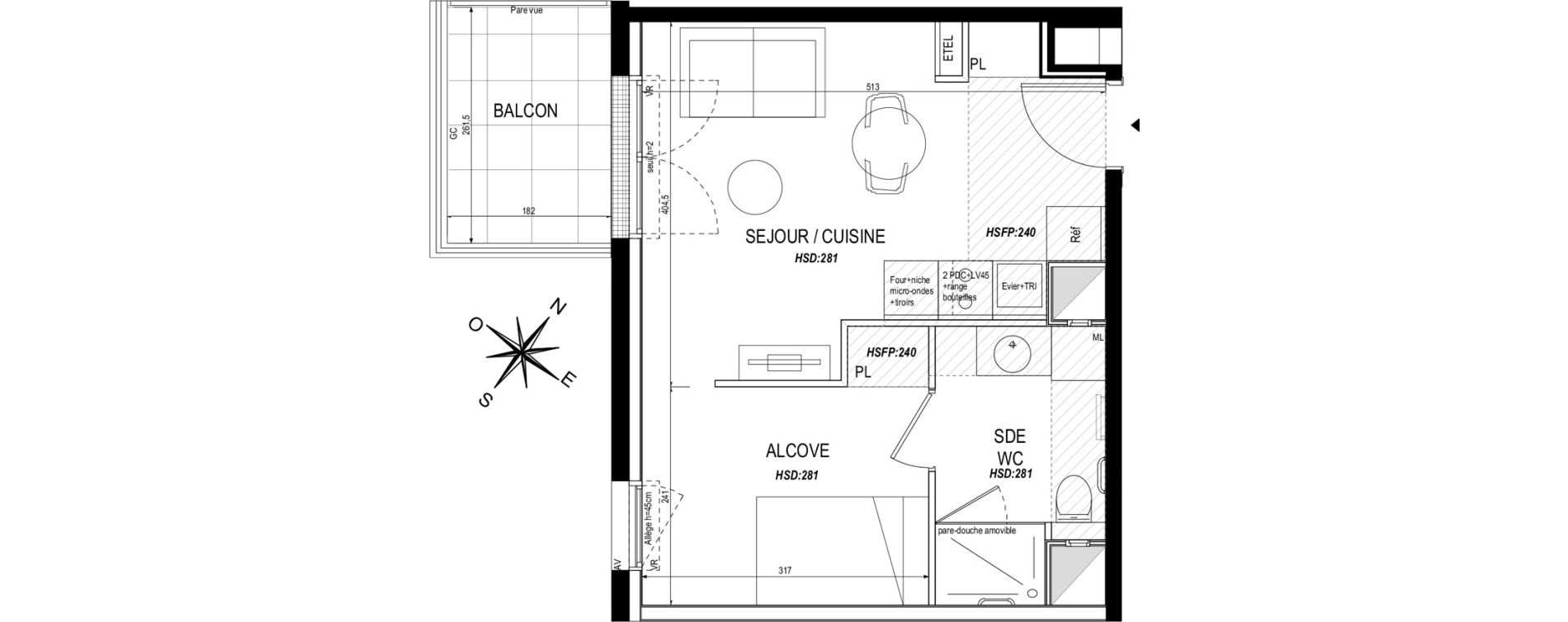 Appartement T1 meubl&eacute; de 30,80 m2 &agrave; Toulouse Roseraie