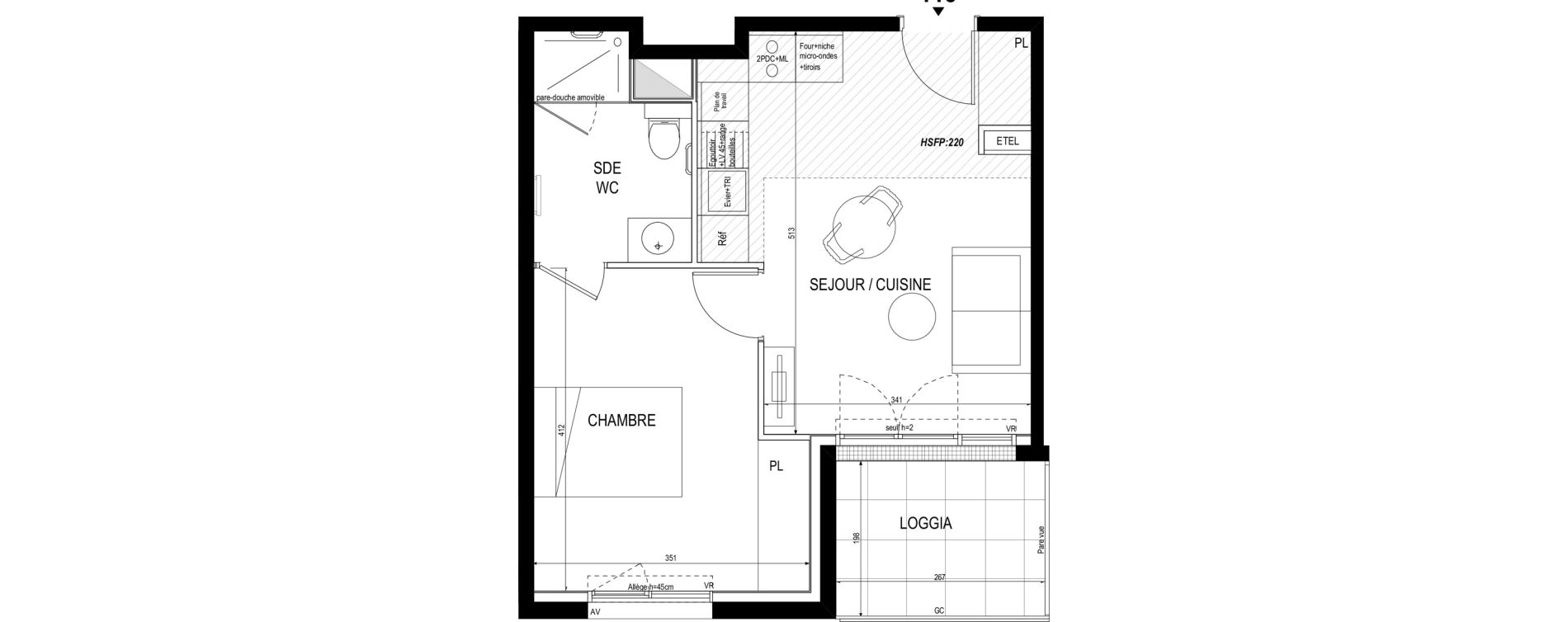 Appartement T2 meubl&eacute; de 37,70 m2 &agrave; Toulouse Roseraie