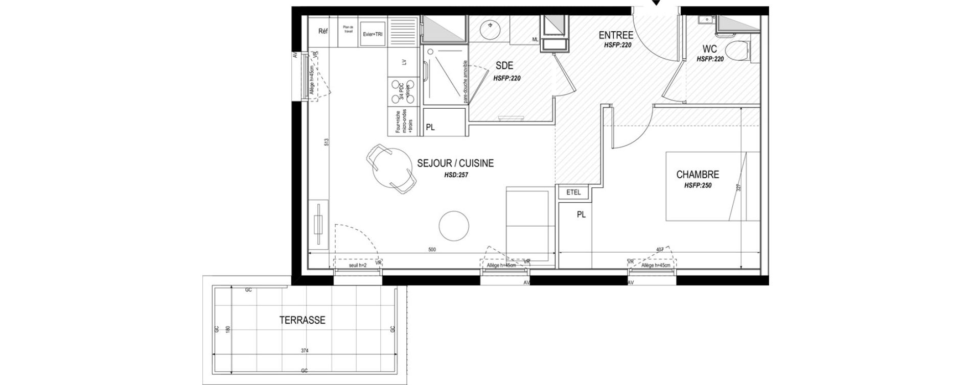 Appartement T2 meubl&eacute; de 44,40 m2 &agrave; Toulouse Roseraie