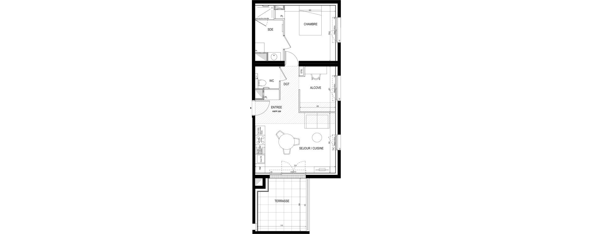 Appartement T2 meubl&eacute; de 51,30 m2 &agrave; Toulouse Roseraie