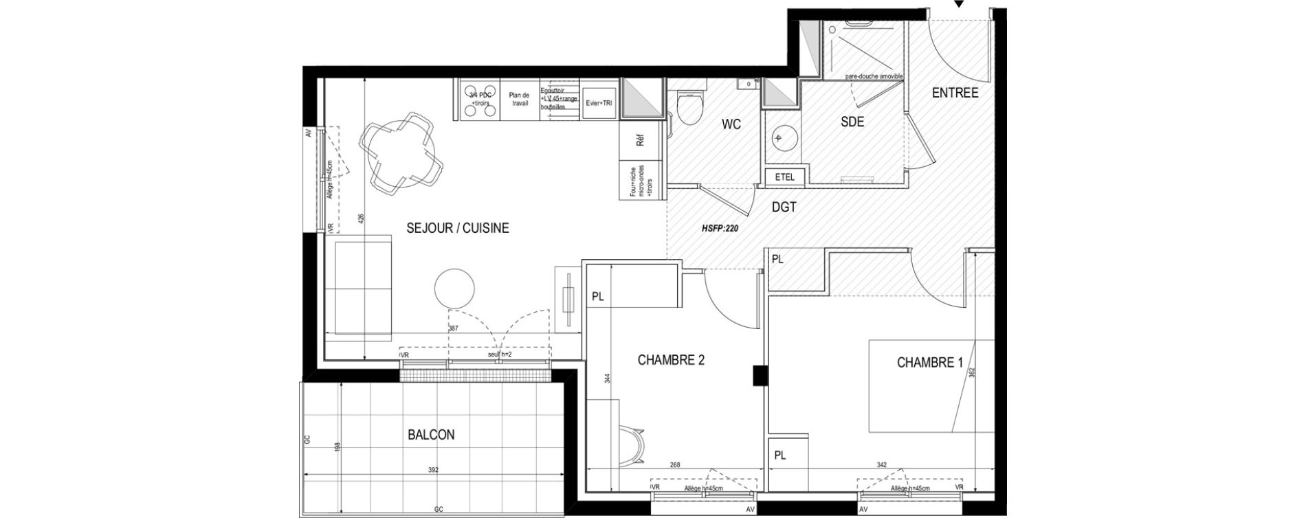 Appartement T3 meubl&eacute; de 55,10 m2 &agrave; Toulouse Roseraie