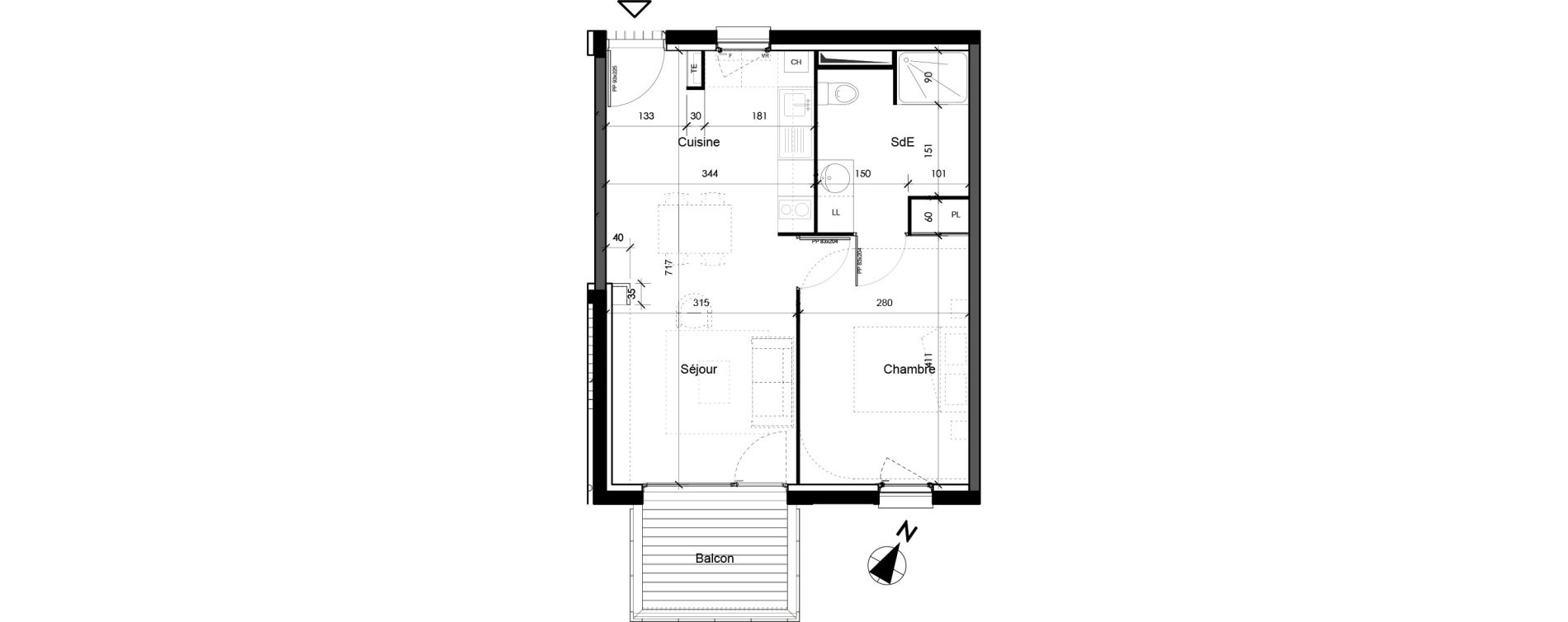 Appartement T2 de 41,70 m2 &agrave; Toulouse Lardenne