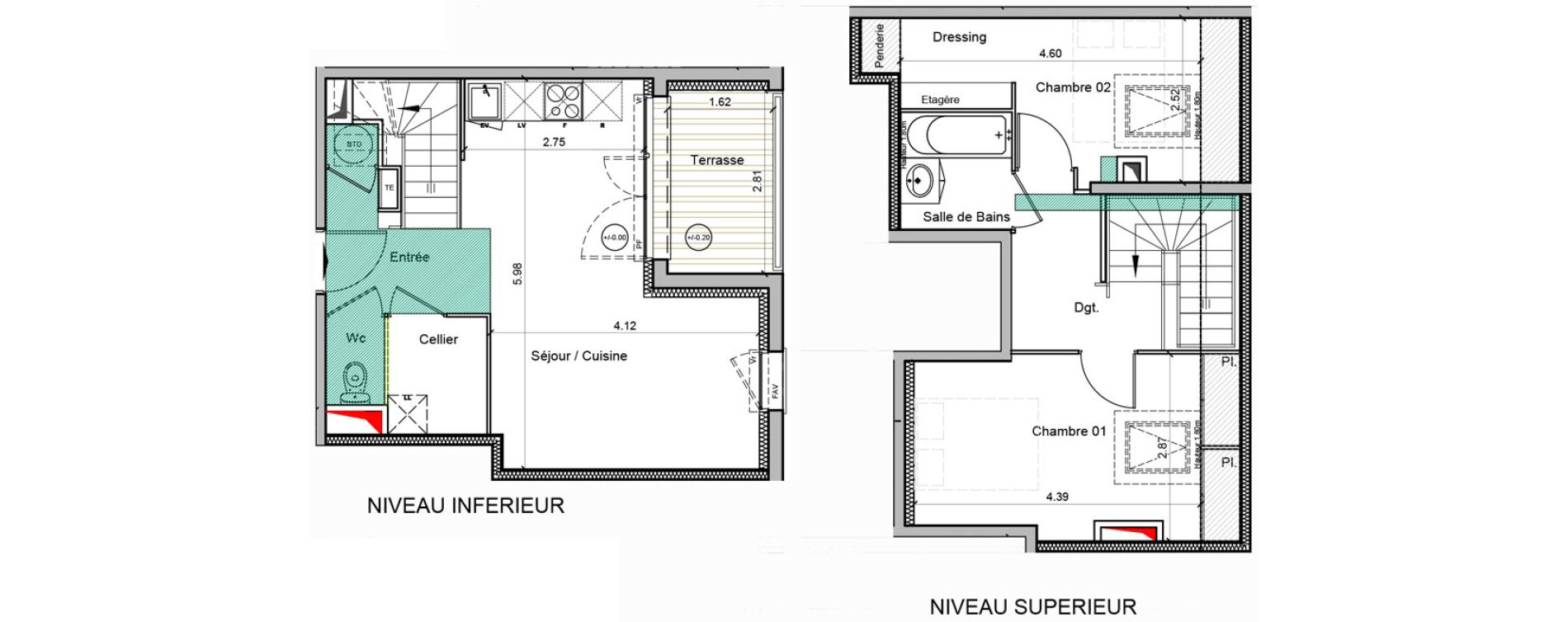 Duplex T3 de 57,07 m2 &agrave; Toulouse Minimes