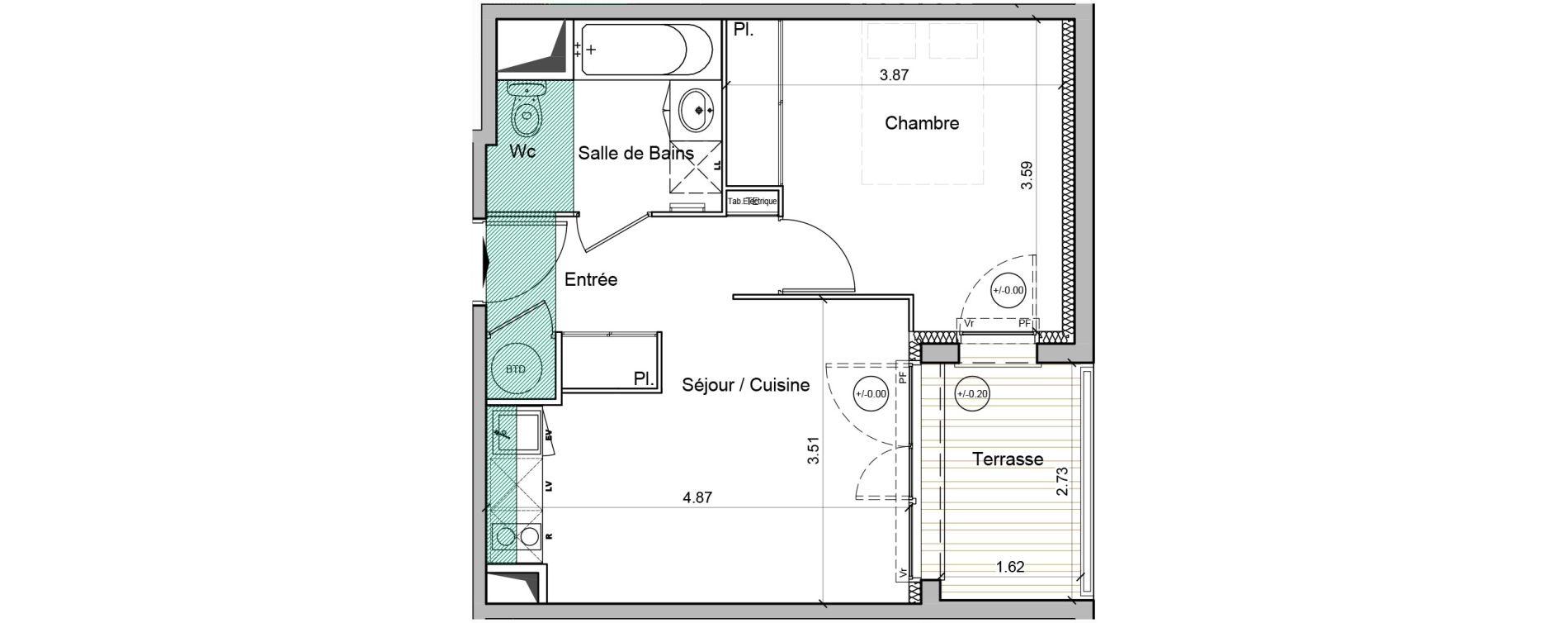 Appartement T2 de 37,14 m2 &agrave; Toulouse Minimes