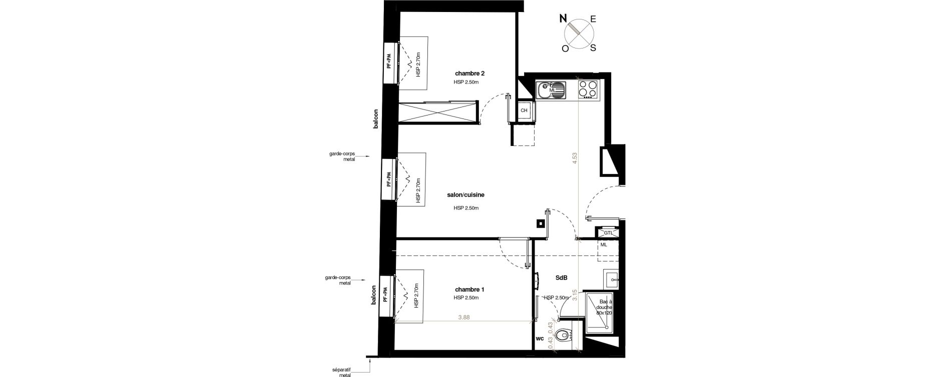 Appartement T3 de 51,32 m2 &agrave; Toulouse Chalets