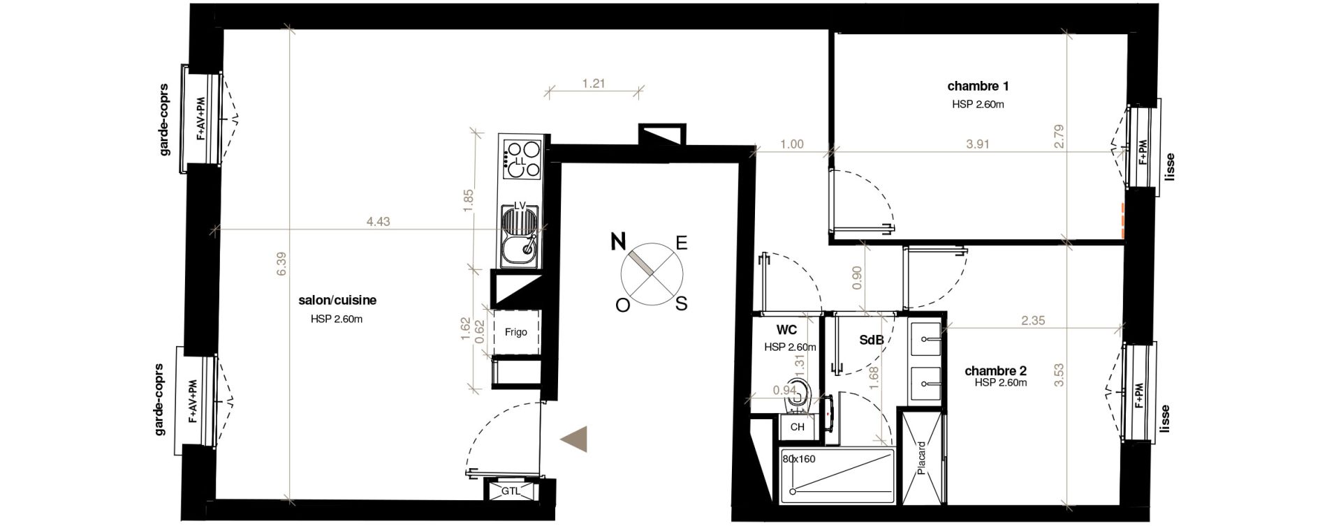 Appartement T3 de 62,31 m2 &agrave; Toulouse Chalets