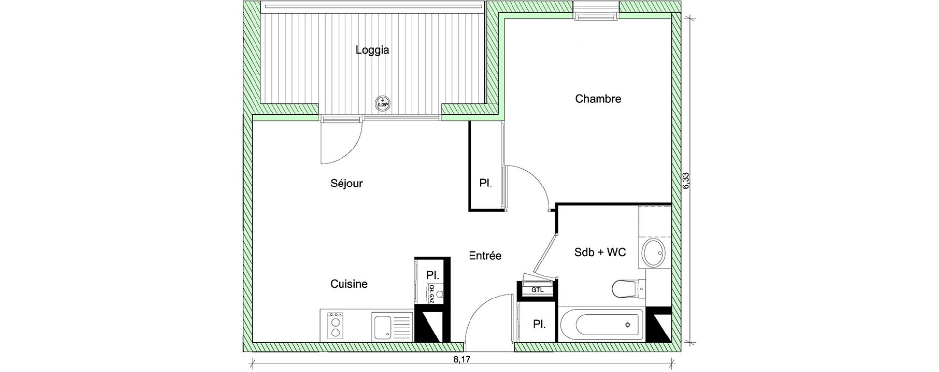Appartement T2 de 39,97 m2 &agrave; Toulouse Saint-martin-du-touch