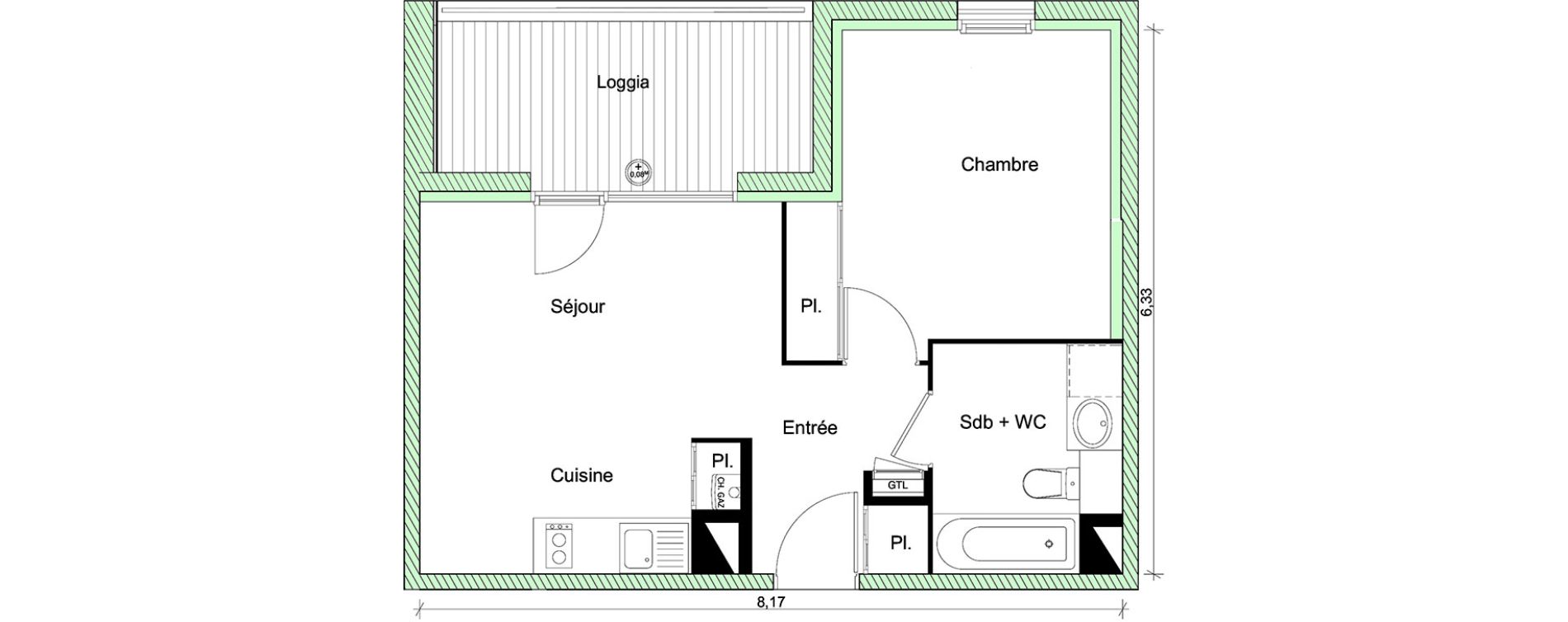 Appartement T2 de 39,48 m2 &agrave; Toulouse Saint-martin-du-touch