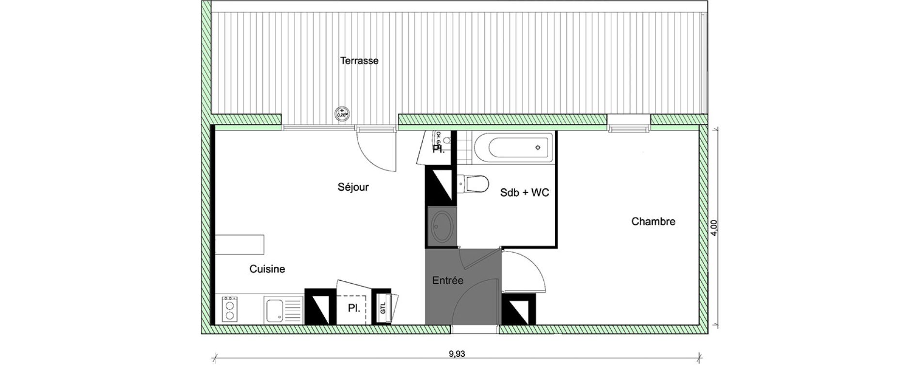 Appartement T2 de 37,43 m2 &agrave; Toulouse Saint-martin-du-touch