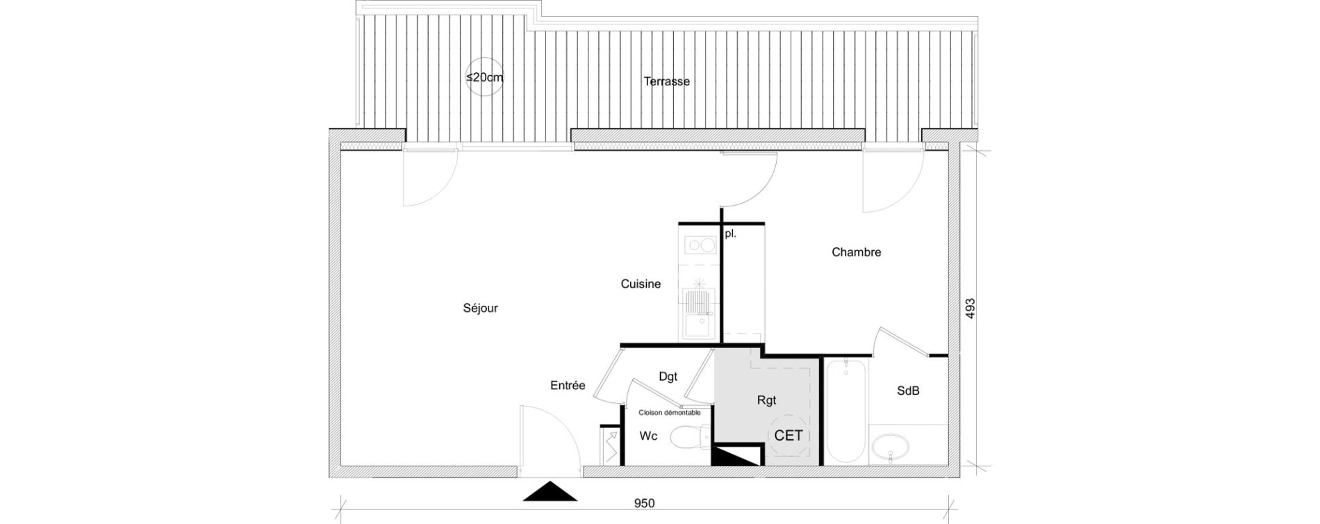 Appartement T2 de 45,33 m2 &agrave; Toulouse Lalande