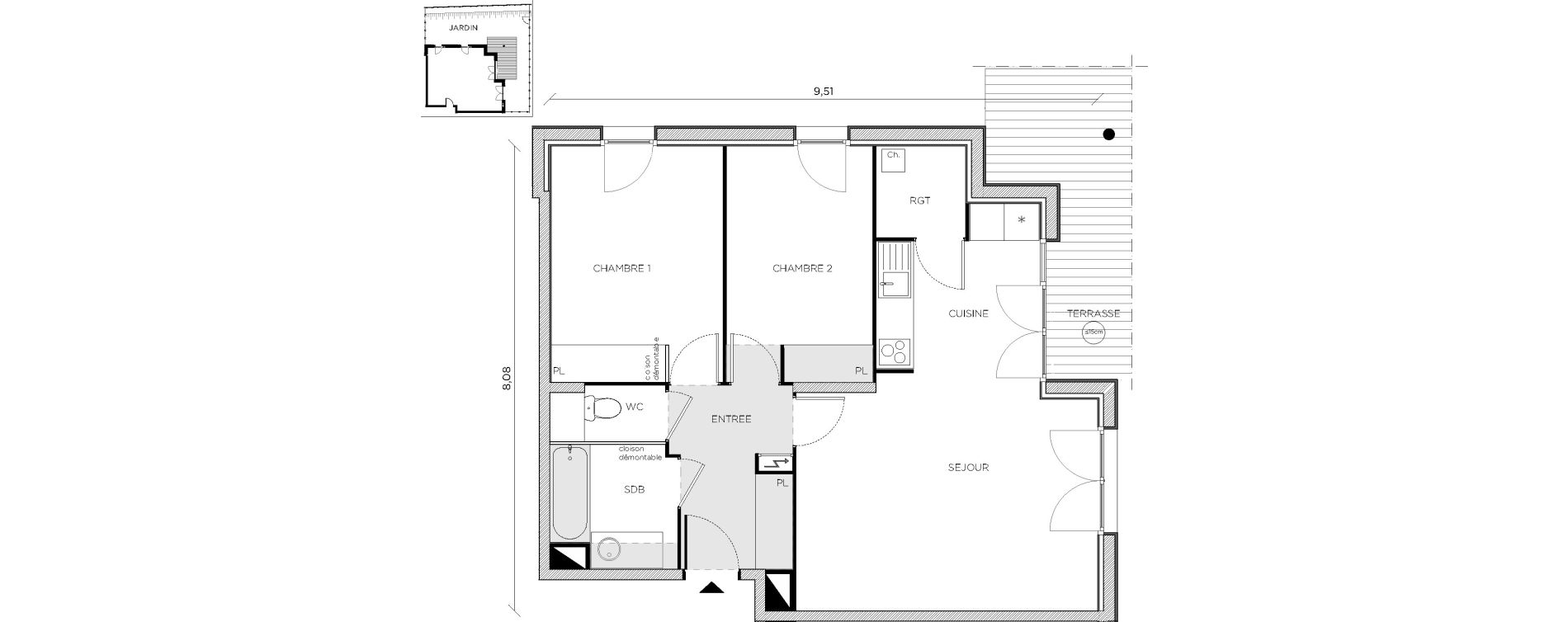 Appartement T3 de 65,86 m2 &agrave; Toulouse Croix daurade