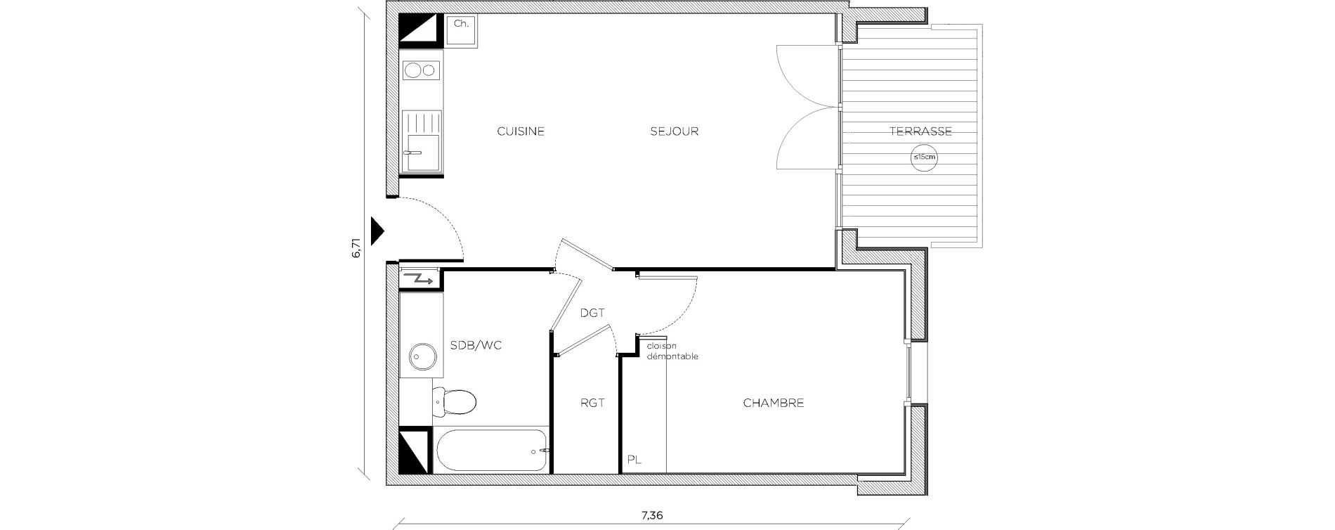 Appartement T2 de 43,95 m2 &agrave; Toulouse Croix daurade