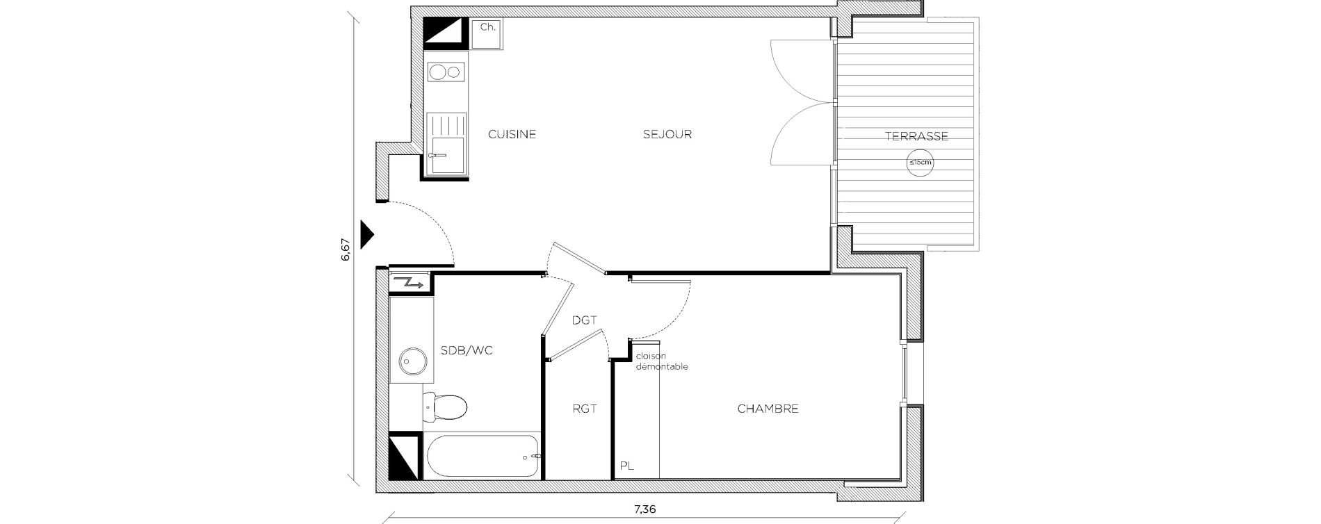 Appartement T2 de 42,71 m2 &agrave; Toulouse Croix daurade