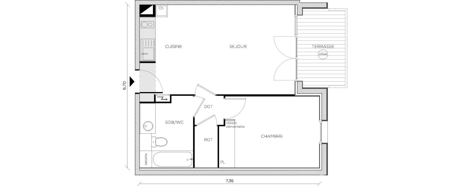 Appartement T2 de 44,19 m2 &agrave; Toulouse Croix daurade