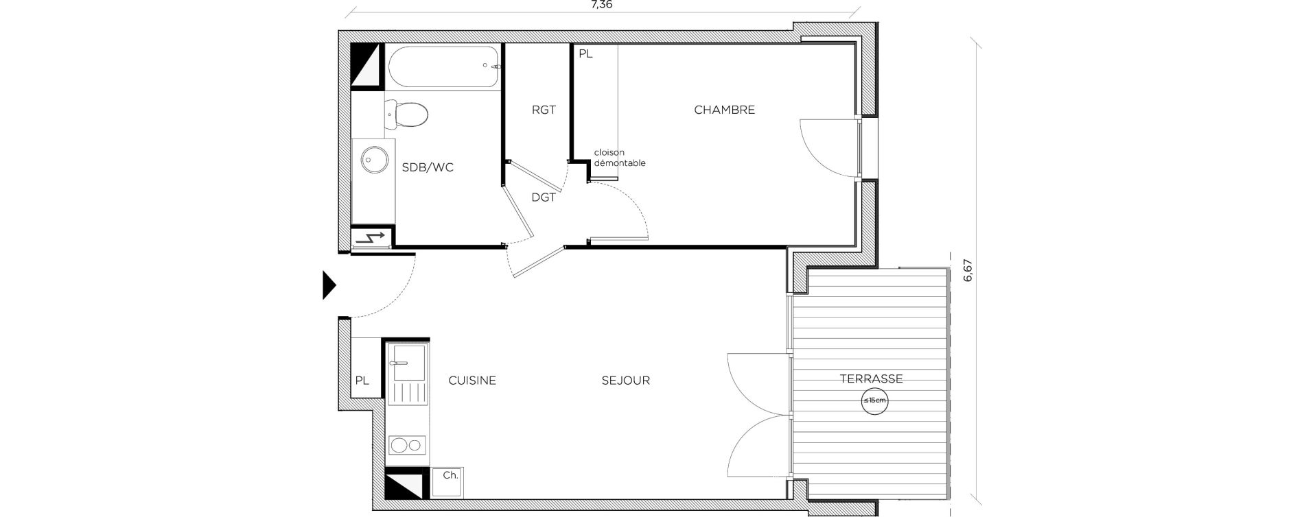 Appartement T2 de 42,94 m2 &agrave; Toulouse Croix daurade