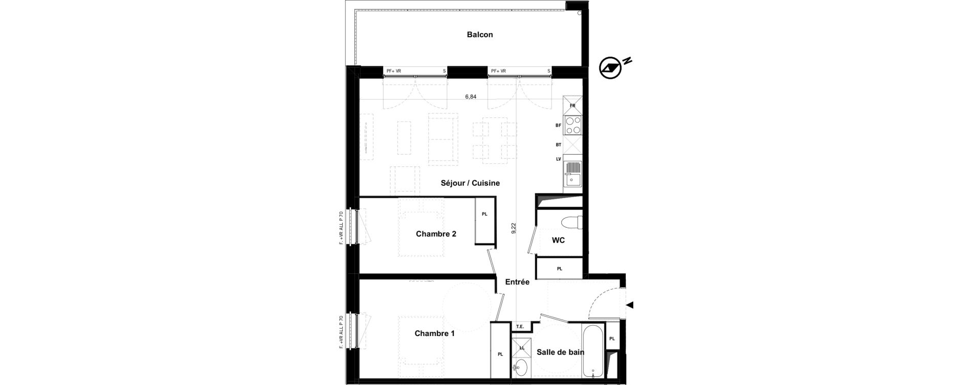 Appartement T3 de 63,85 m2 &agrave; Toulouse Malep&egrave;re