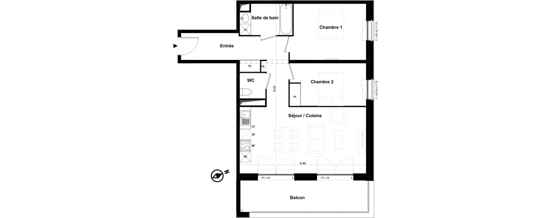 Appartement T3 de 65,30 m2 &agrave; Toulouse Malep&egrave;re