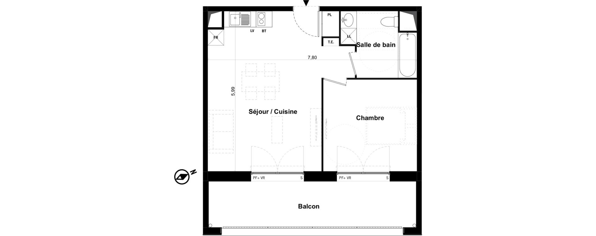 Appartement T2 de 45,20 m2 &agrave; Toulouse Malep&egrave;re