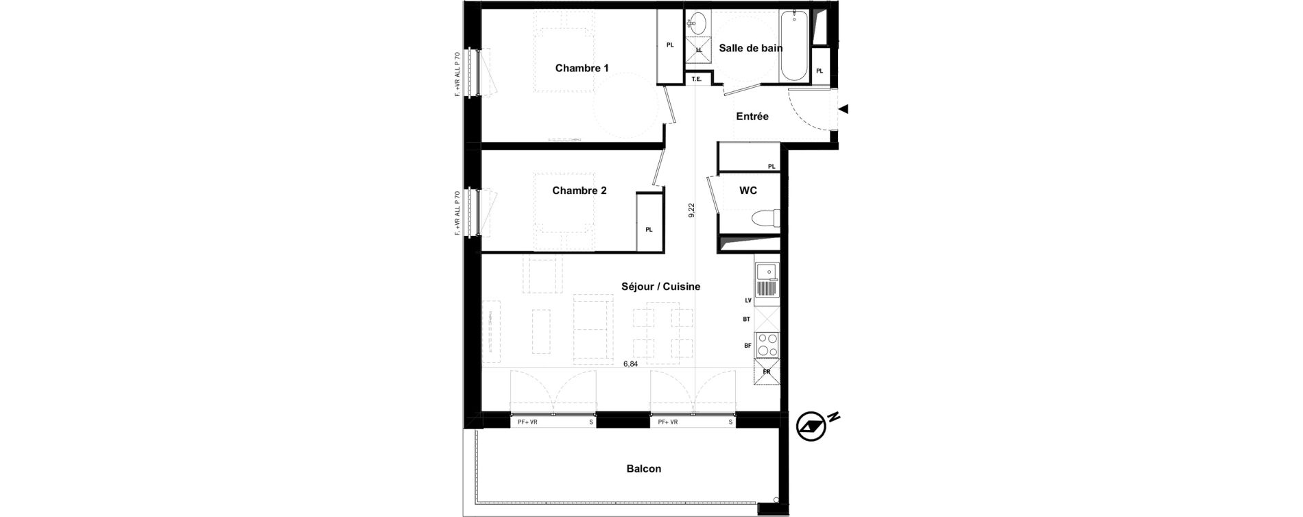 Appartement T3 de 63,92 m2 &agrave; Toulouse Malep&egrave;re
