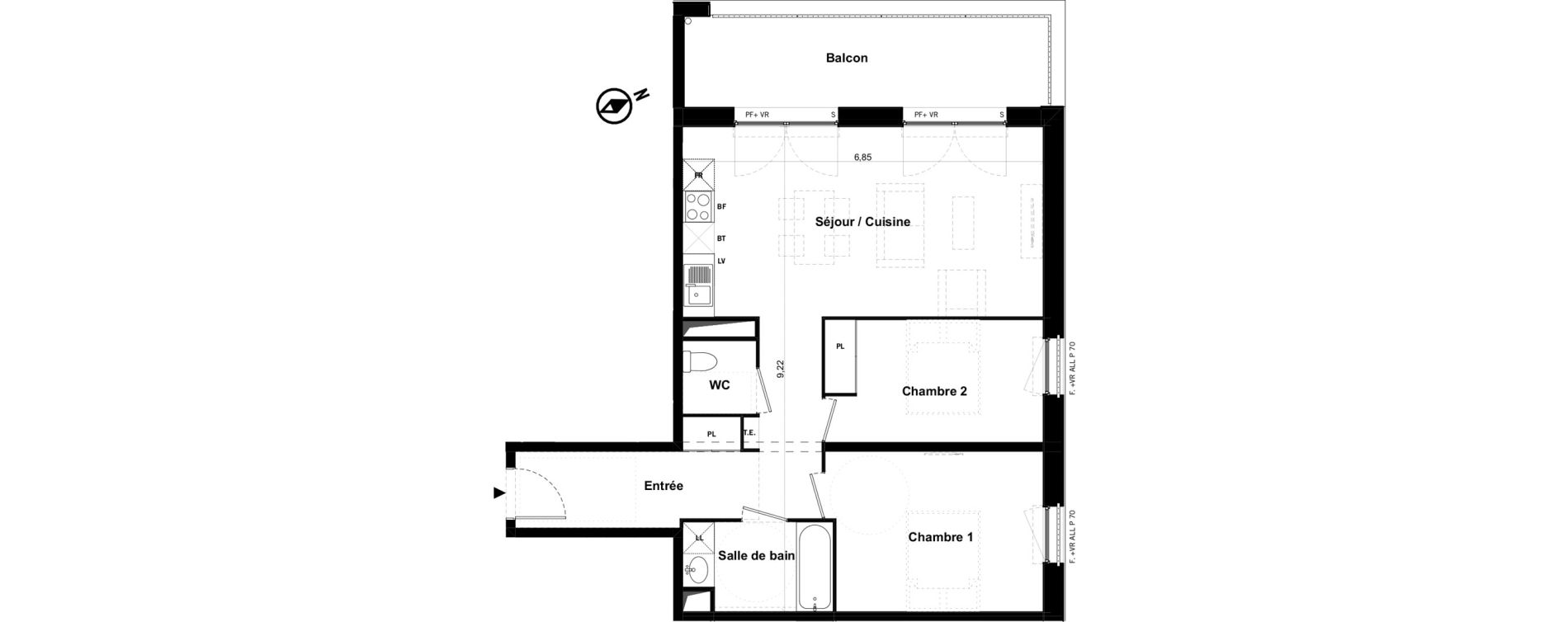 Appartement T3 de 65,27 m2 &agrave; Toulouse Malep&egrave;re