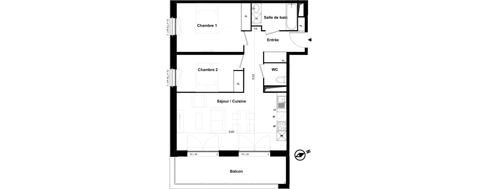 Appartement T3 de 63,92 m2 &agrave; Toulouse Malep&egrave;re